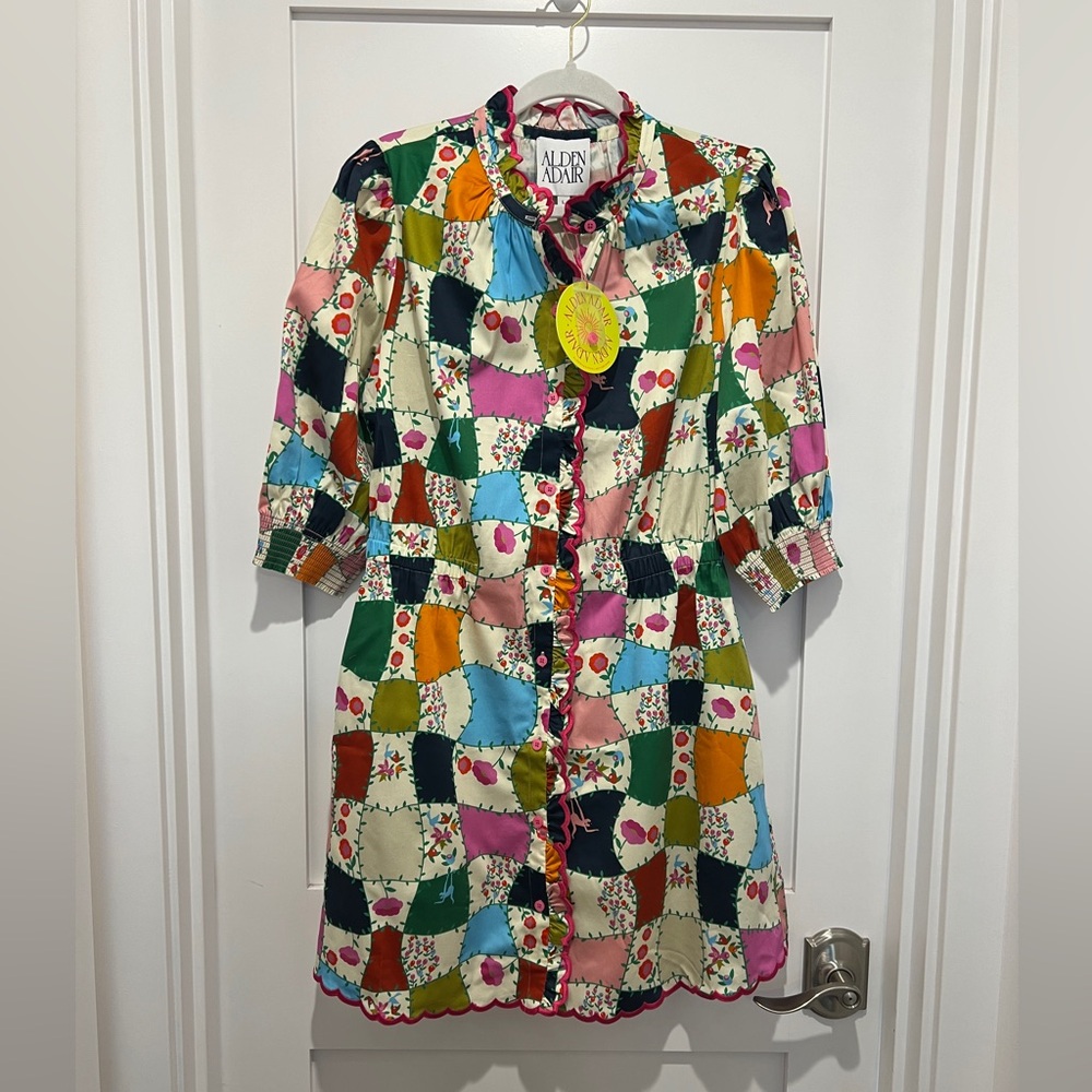 Alden Adair Multicolored Patchwork Floral Button Dress with scalloped embroidery - Picture 4 of 7